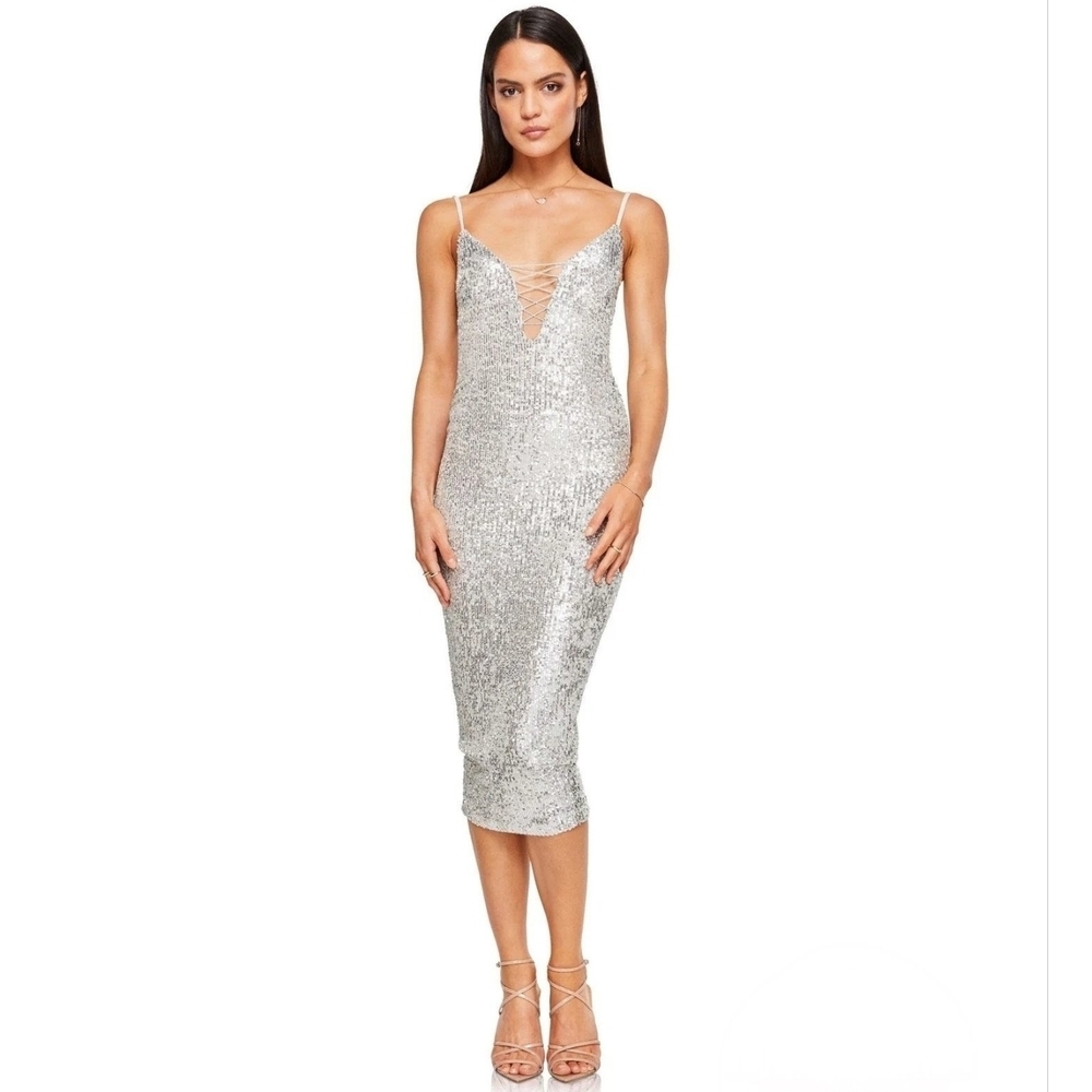 Nookie Sublime Sequin Lace Up Midi Dress XS